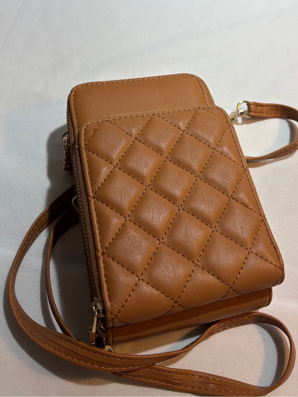 Quilted Crossbody Bag with adjustable strap - Tan